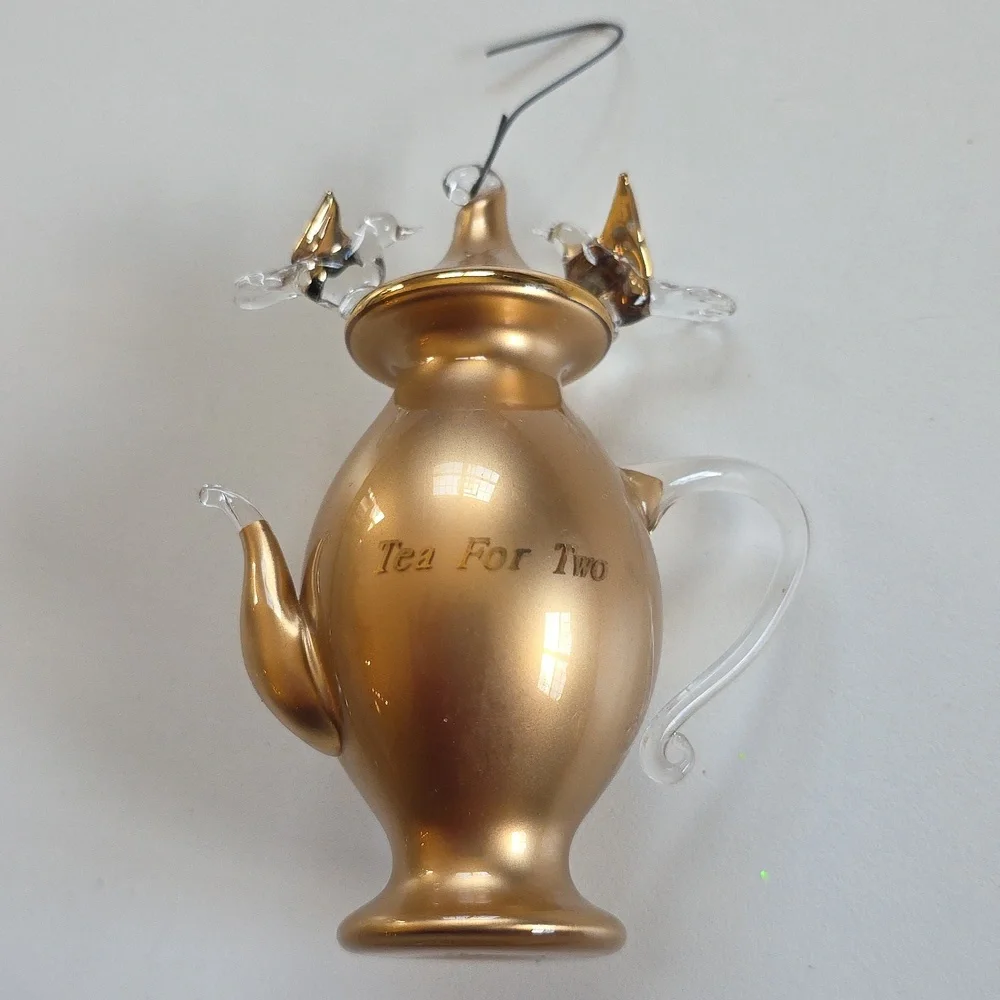 Christmas Ornament - Tea For Two Elegant Gold Bird Teapot